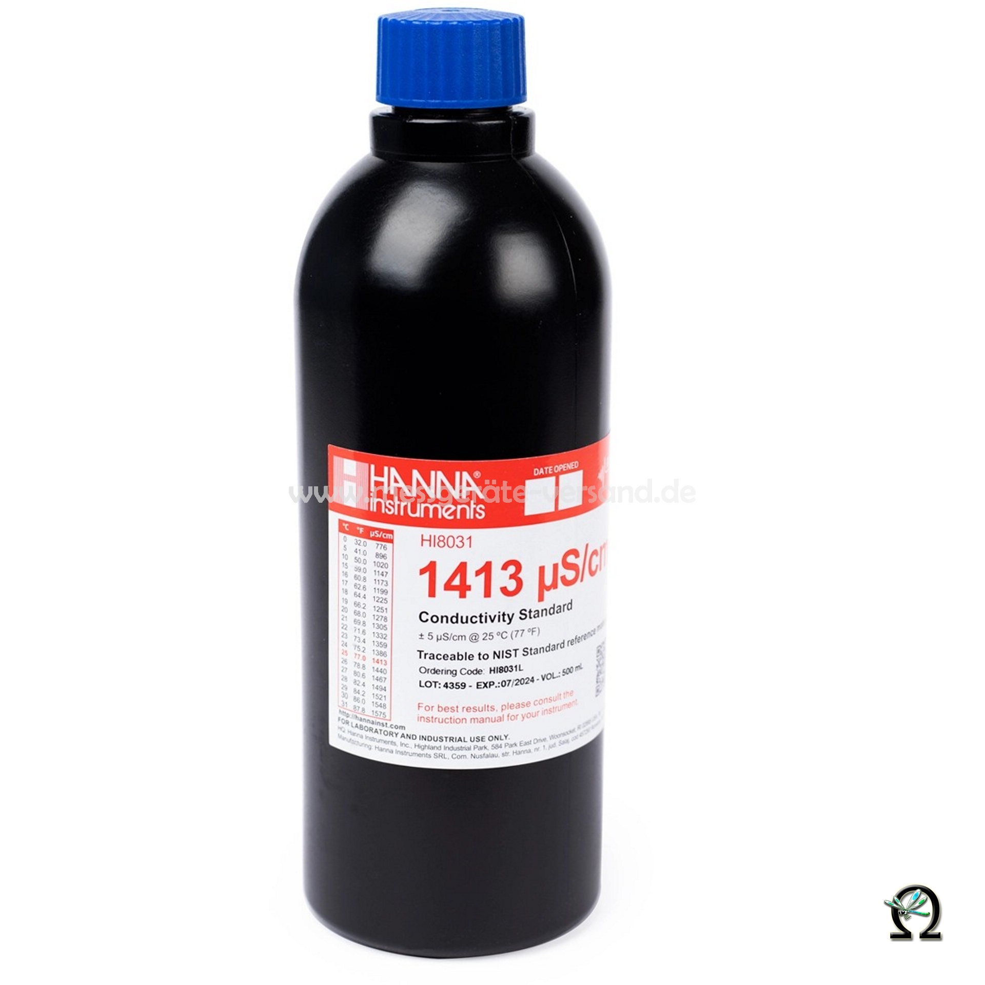 Hanna EC-Kalibrierlösung HI8031 1413 µS/cm in lichtdichter 500 mL-Flasche