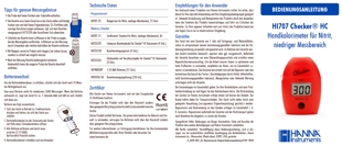 Mini-Photometer HI707 Checker HC für Nitrit Niedrig (0.00 bis 2.00 mg/L), Bedienungsanleitung deutsch als PDF-Datei zum herunterladen und ausdrucken.
