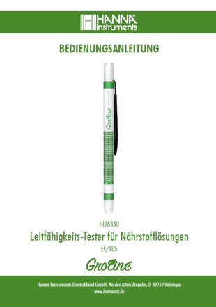 Die Gebrauchsanleitung für den GroLine Nährlösungs-Teststick HI98330 als PDF zum herunterladen und ausdrucken.